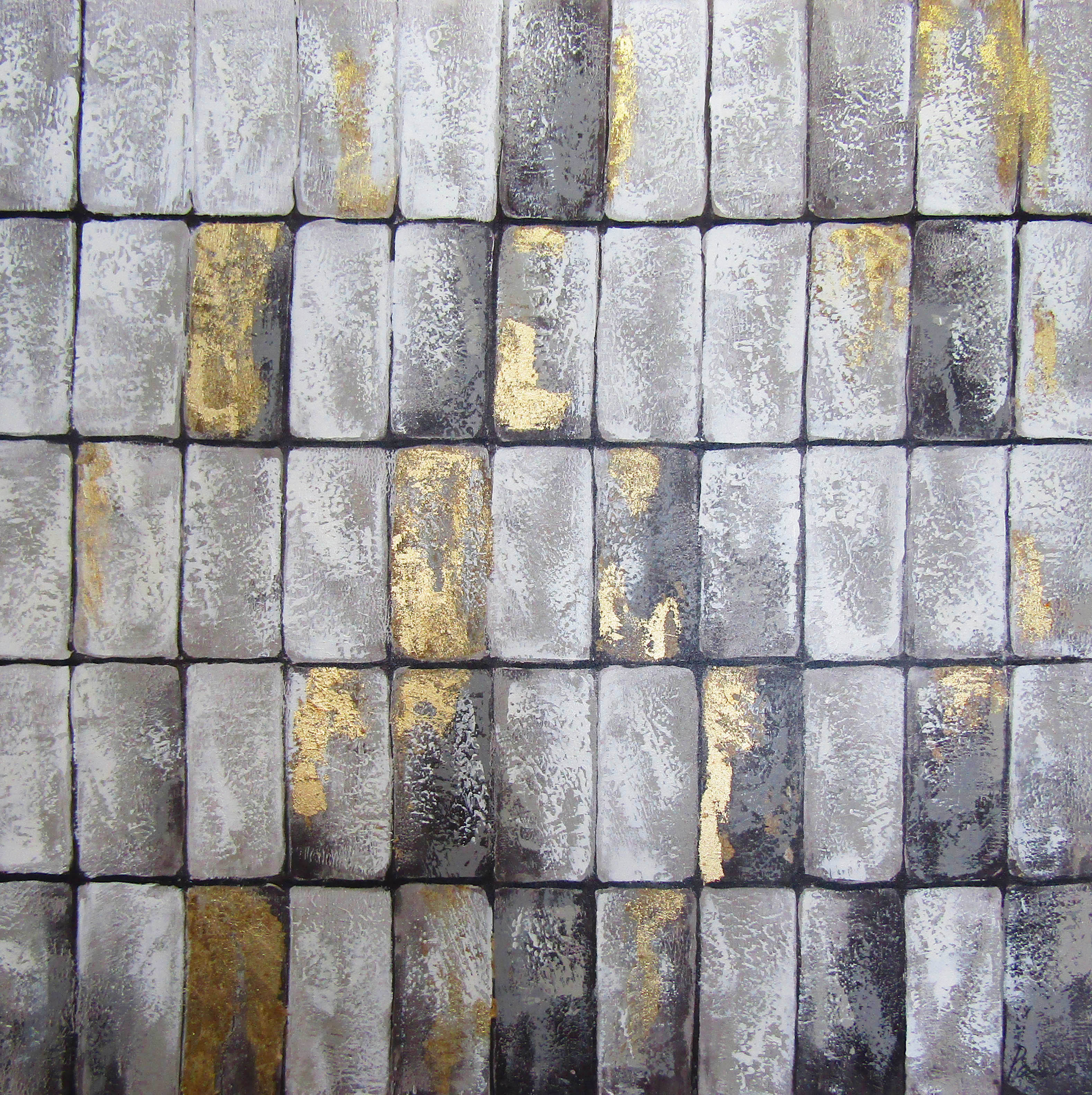 PXFC350 Wall décor art oil on canvas abstract grey silver gold tones